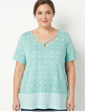 NWT Kim Rogers Mint Green Strappy V-Neck Short Sleeve Top